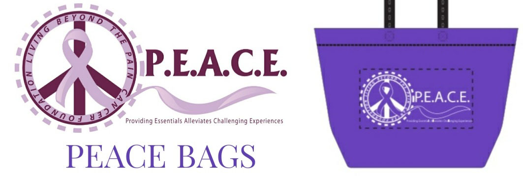 A purple bag with the words " peace ".