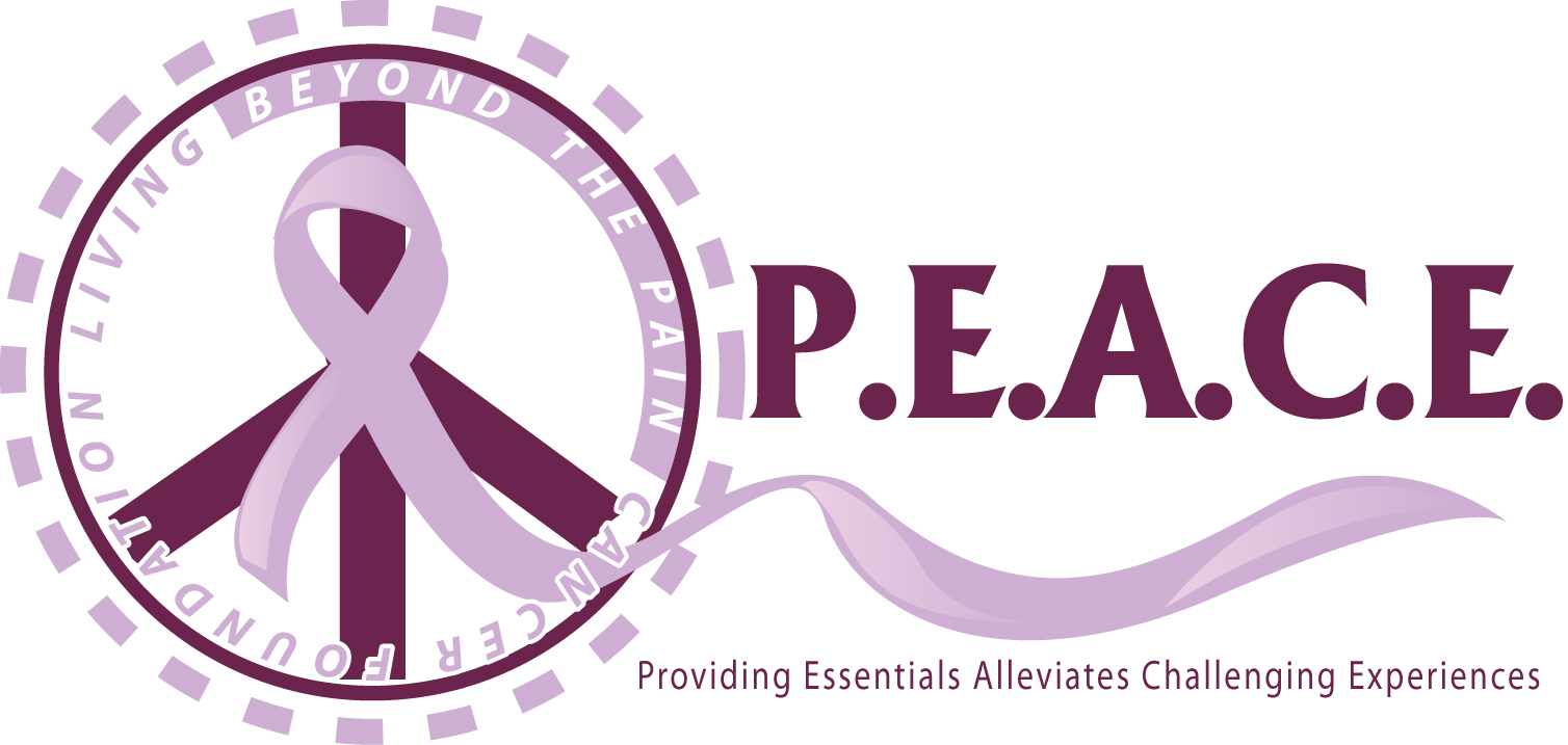 A purple and white logo for the p. E. A. C. T.